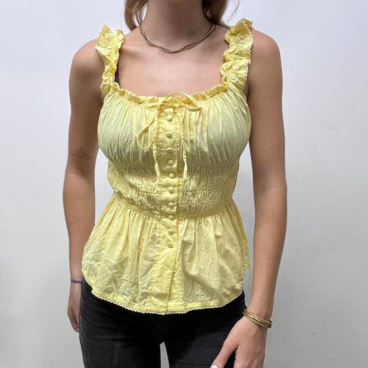 Lace corset ruffle milkmaid blouse