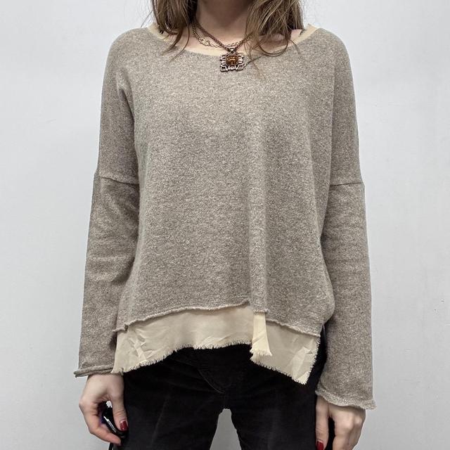 Slouchy brown knit sheer distressed hem