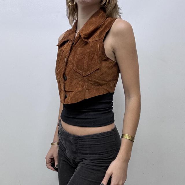 Cropped suede western waistcoat vest