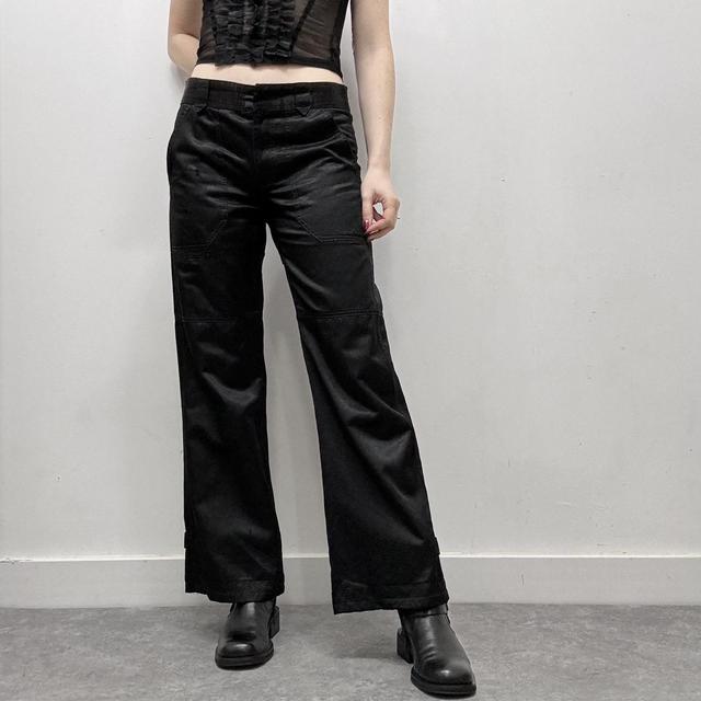 Black satin cargo pants