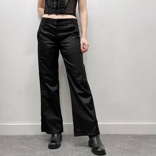 Black satin cargo pants