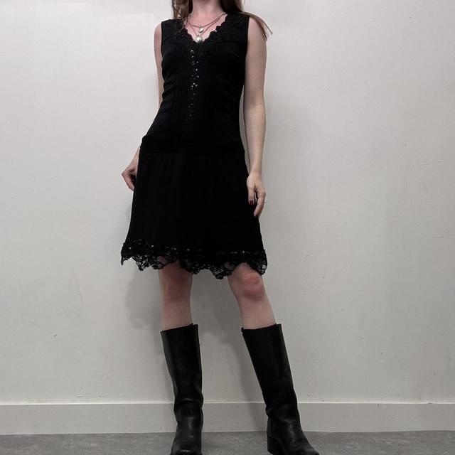 Black silk lace midi dress