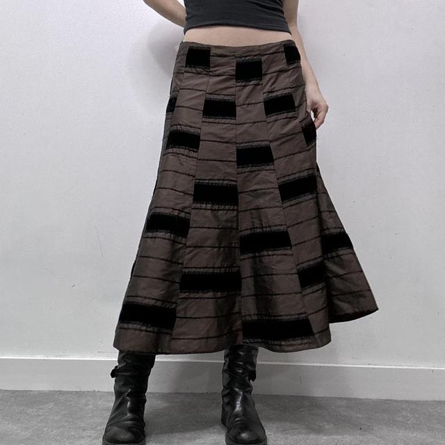 Brown satin striped velvet skirt