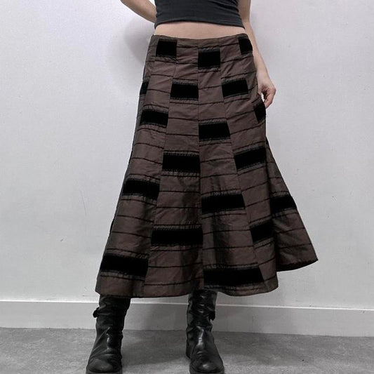 Brown satin striped velvet skirt