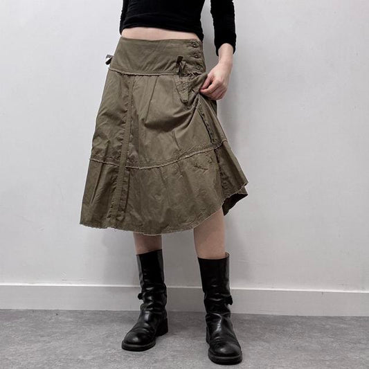 Khaki utility flared cargo skirt
