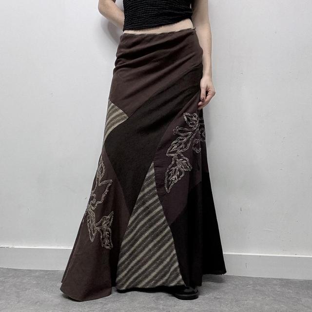 Brown pinstripe patchwork asymmetric skirt