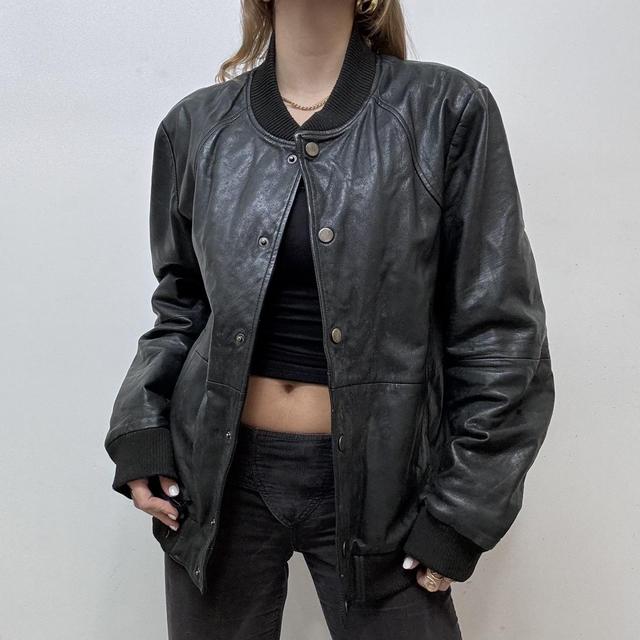 Black leather bomber jacket