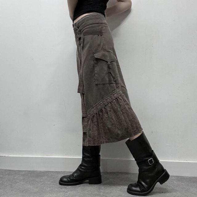 Brown lace asymmetric fairy midi skirt