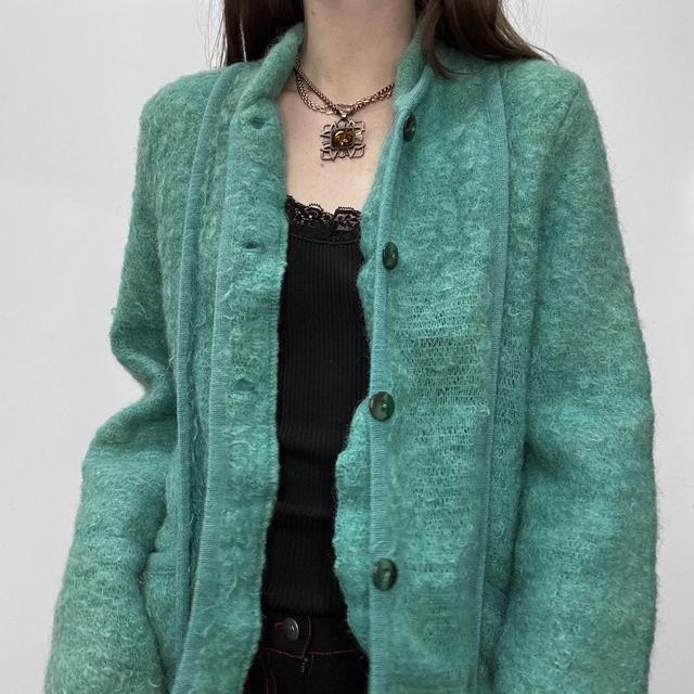 Green slouchy wool cardigan