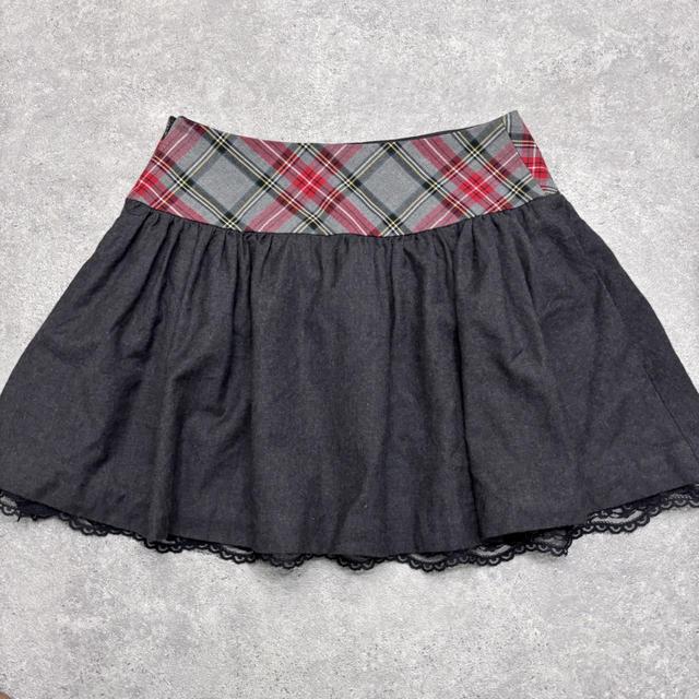 Tartan mini layered lace skirt