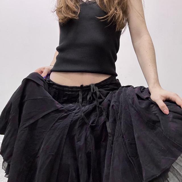 Black pleated flare printed midi skirt