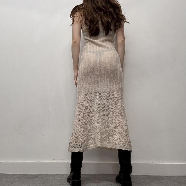 Cream knit mohair pointelle dress