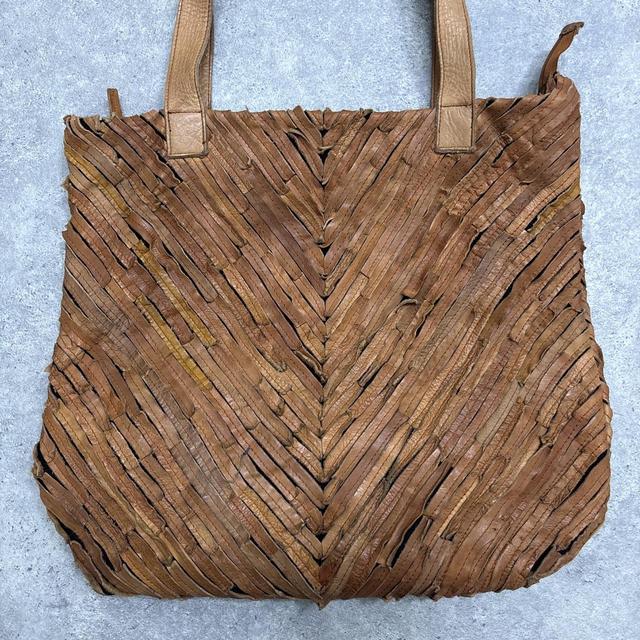 Distressed tan suede leather tote bag