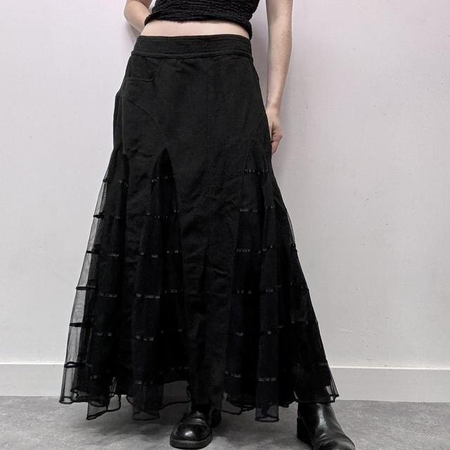 Gothic sheer black mesh maxi skirt