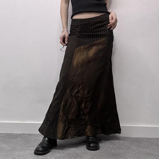 Brown satin pinstripe maxi skirt