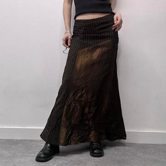 Brown satin pinstripe maxi skirt
