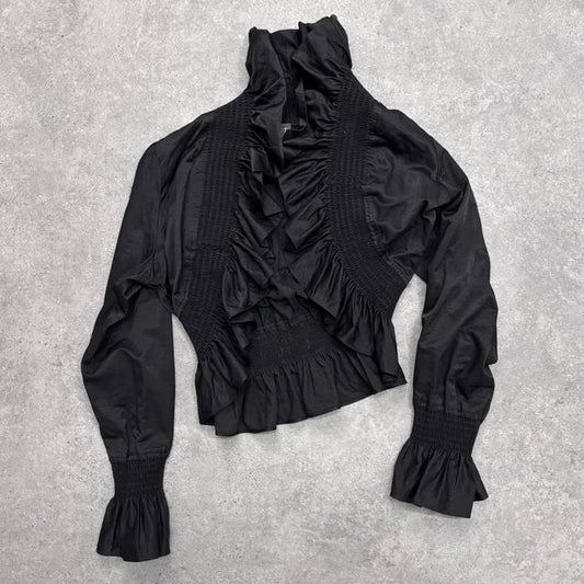 Black gothic ruffle flared shirt cardigan