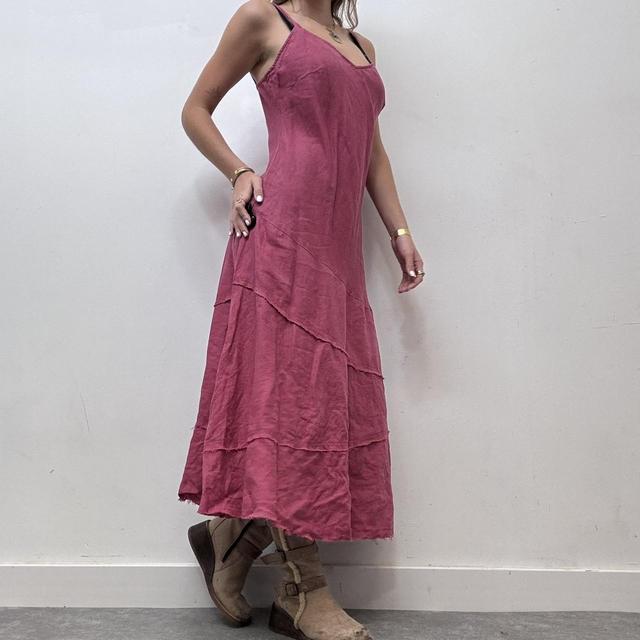 Pink linen bias cut maxi dress