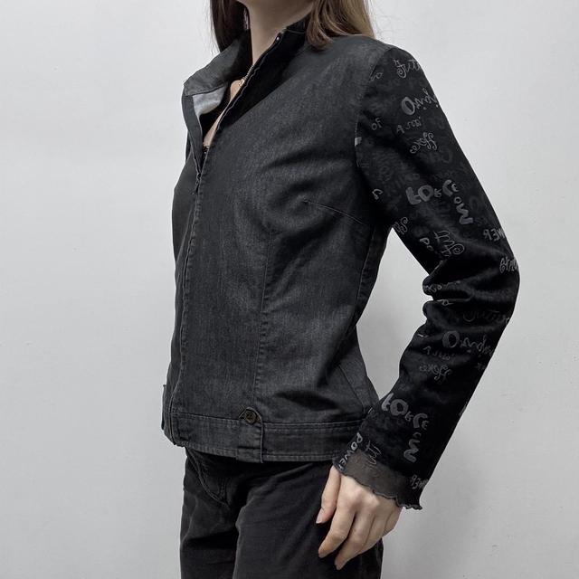 Dark denim sheer graphic sleeve jacket