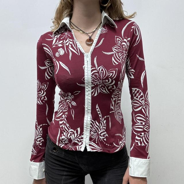 Graphic printed zip up shirt