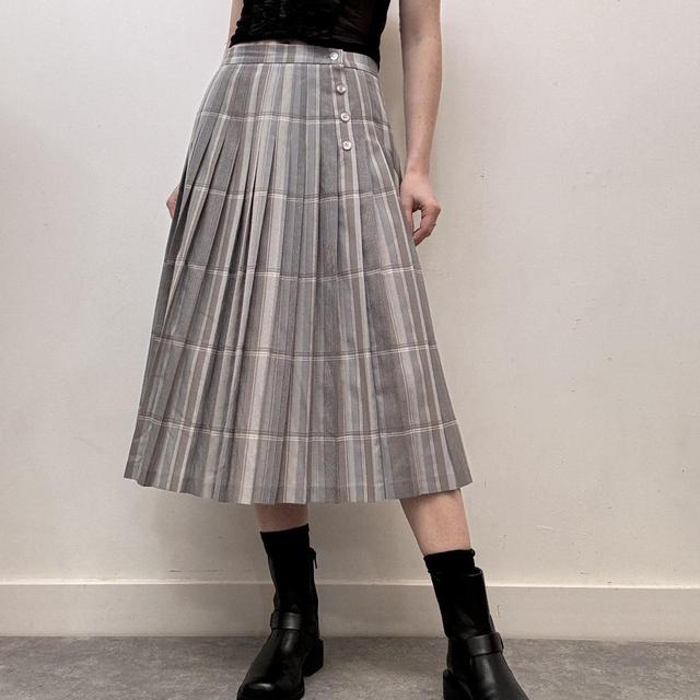 Pleated pinstripe checked skirt