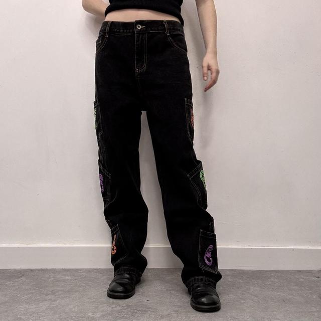 Dark denim graphic jeans