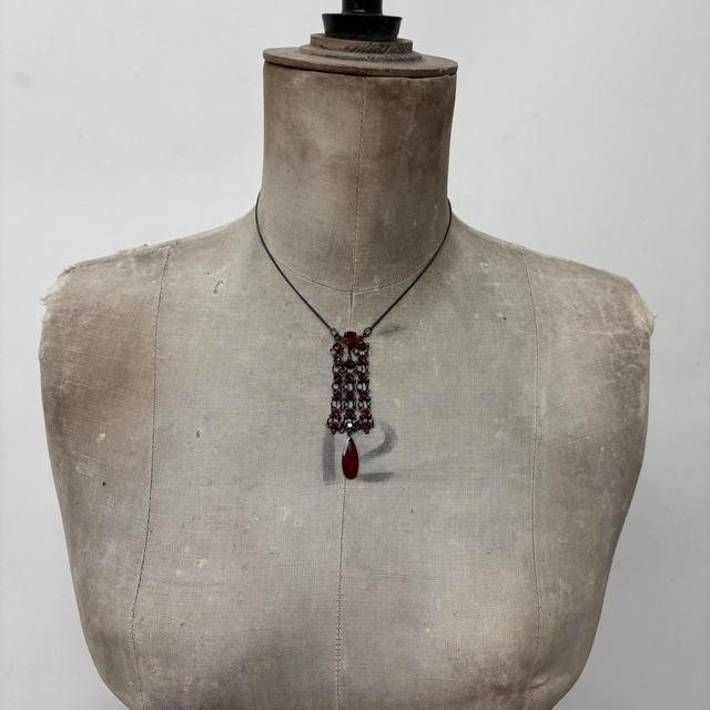 Red gemstone layered chain necklace