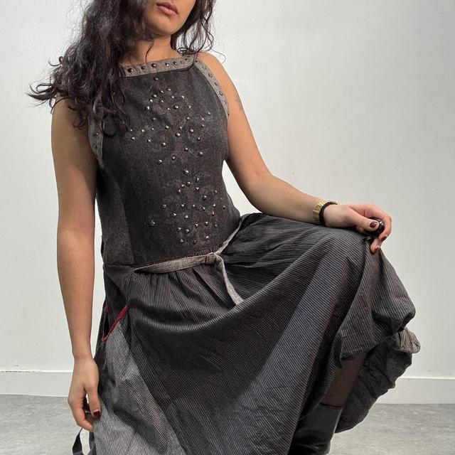 Grey studded pinstripe grunge dress