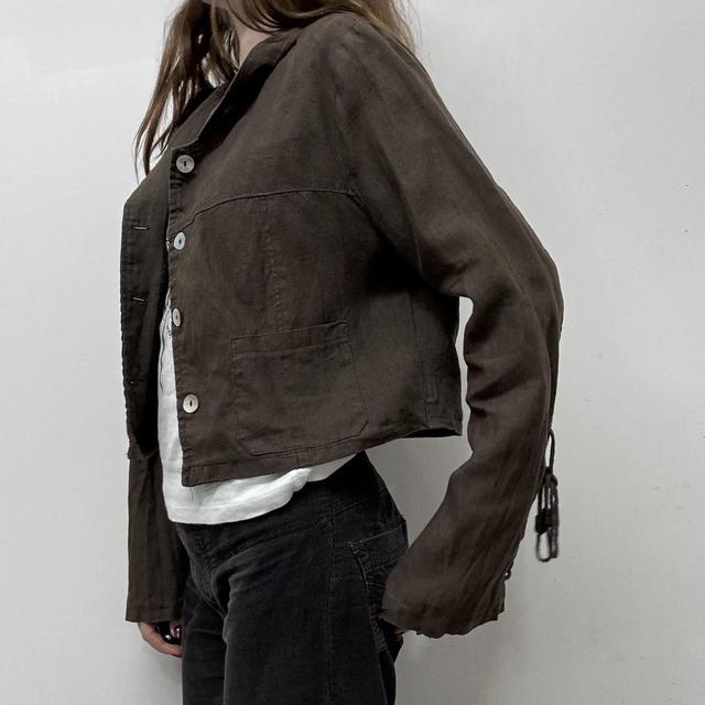 Brown cropped hooded bomber jacket