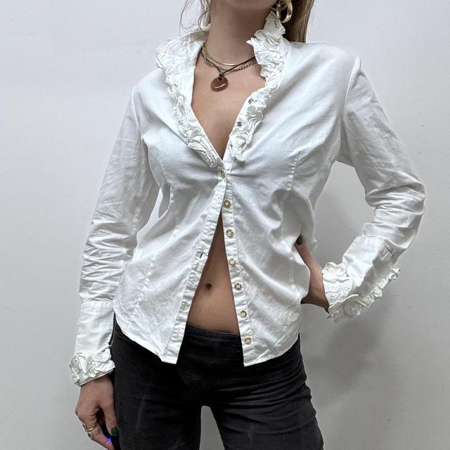 White cotton ruffle coquette shirt