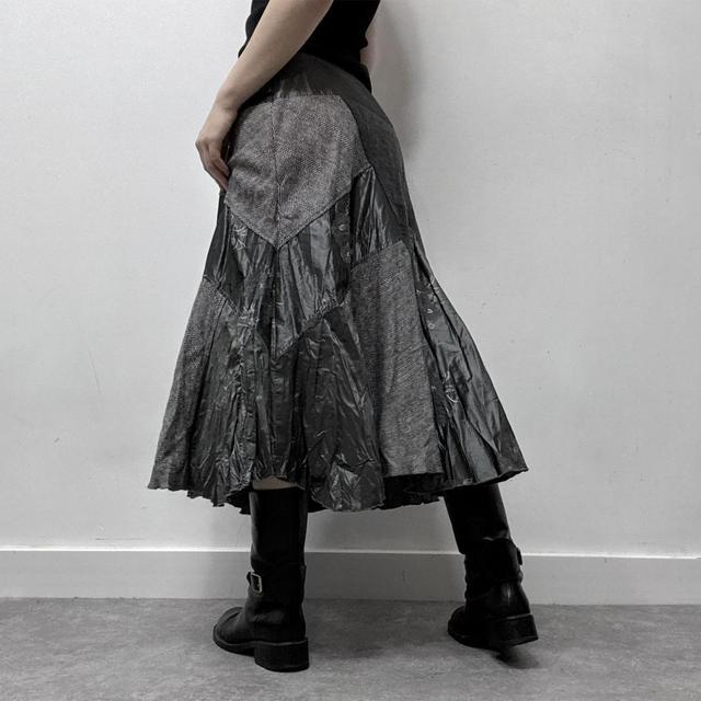 Grey tweed patchwork grunge midi skirt