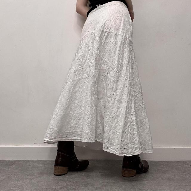 White cotton tiered midi skirt