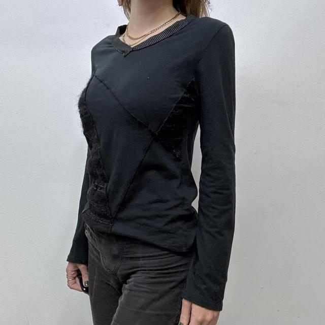 Black panelled patch 90s grunge top