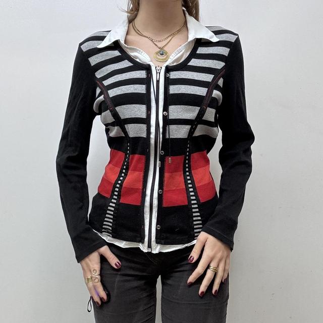 Pinstripe office grunge zip-up cardigan