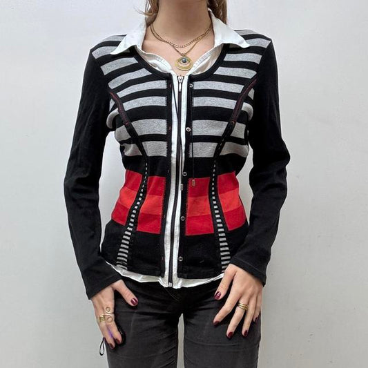 Pinstripe office grunge zip-up cardigan