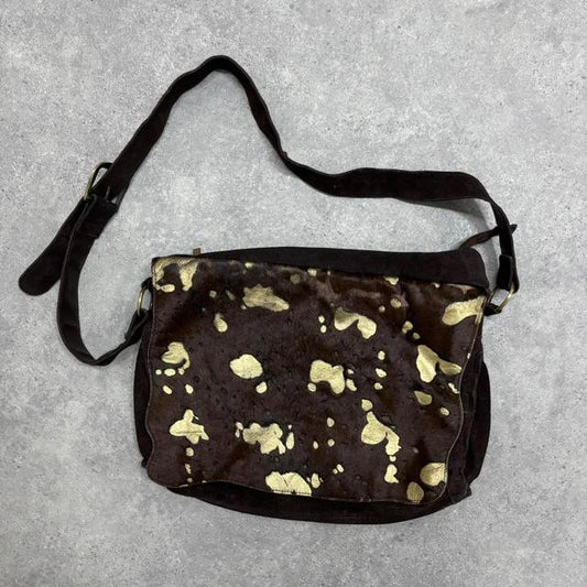 Cow hide abstract gold bag