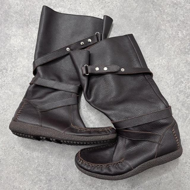 Brown leather slouchy wrap cargo boots