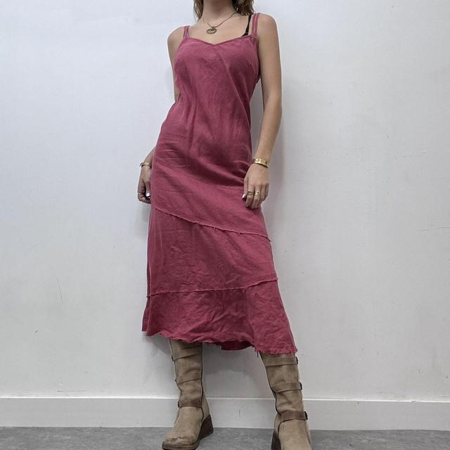 Pink linen bias cut maxi dress