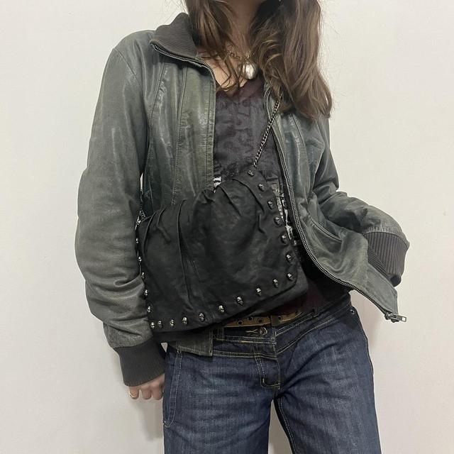 Black leather grunge skull bag