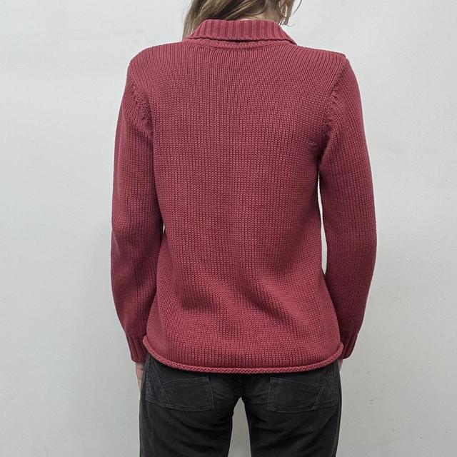 Red chunky cotton knit cardigan