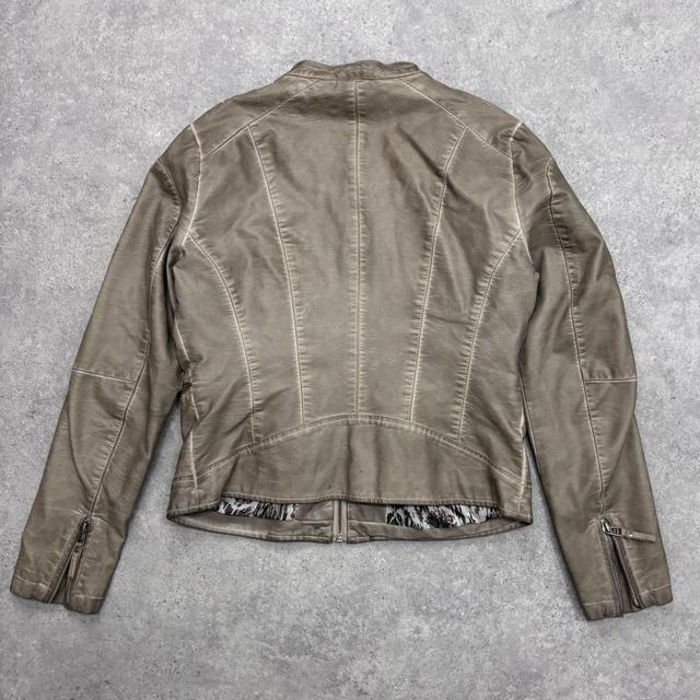 Distressed khaki vegan leather jacket