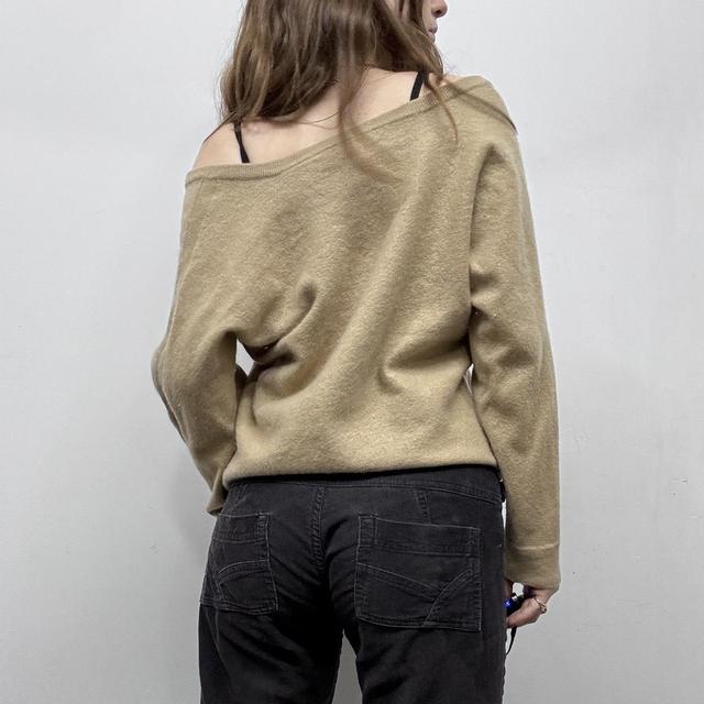 Tan off the shoulder slouchy cashmere jumper