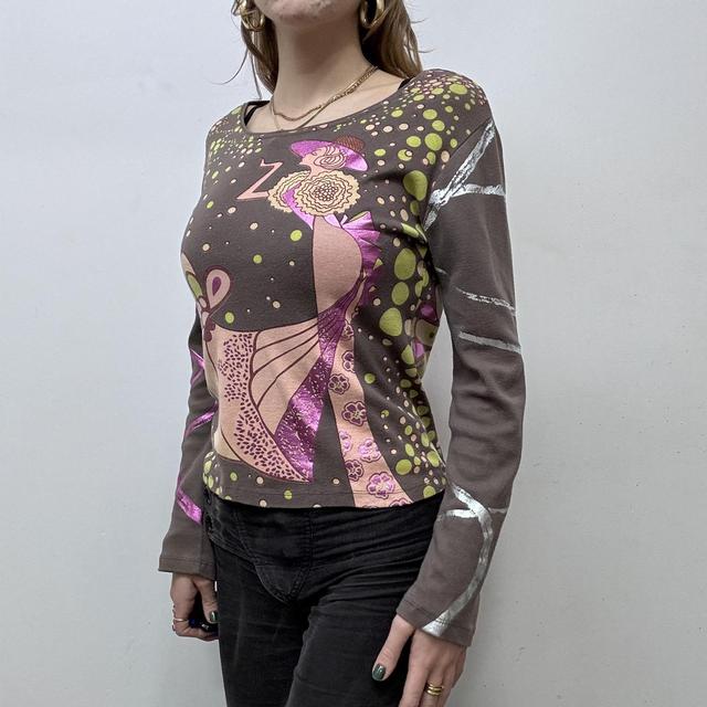 Brown graphic printed custo T-shirt