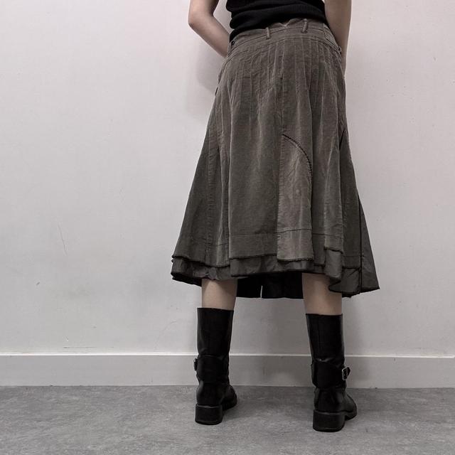 Khaki cord utility midi skirt
