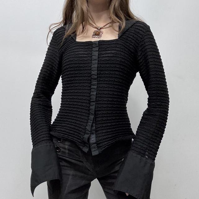 Black textured flared shirt