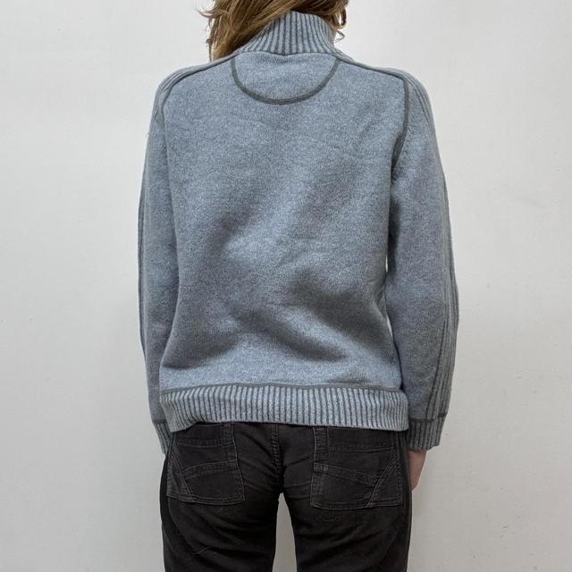 Blue wool ribbed 1/4 knit zip