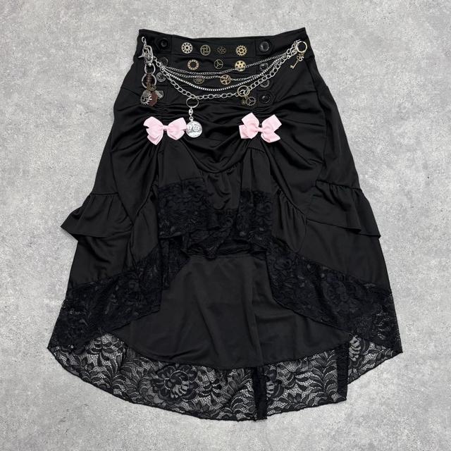 Black lace chain belt gothic skirt