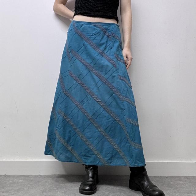 Blue lace flared skirt