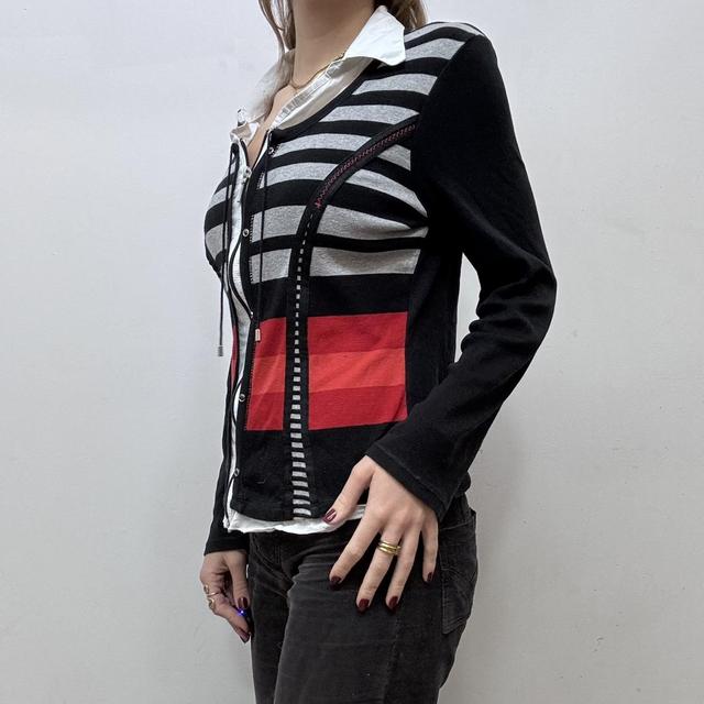 Pinstripe office grunge zip-up cardigan
