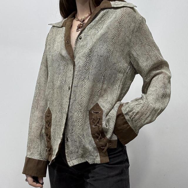Brown snake patterned lace up shirt